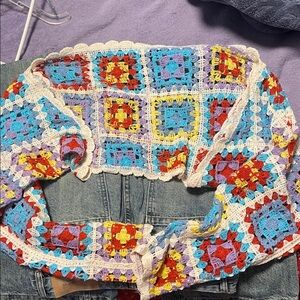 Multicolor Quilted Granny-Square Shrug - Vibrant Crochet Bolero